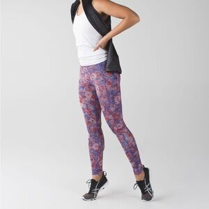 Lululemon Circa 2016 Speed Light Checker Blooms Full Length Zipper Back Leggings